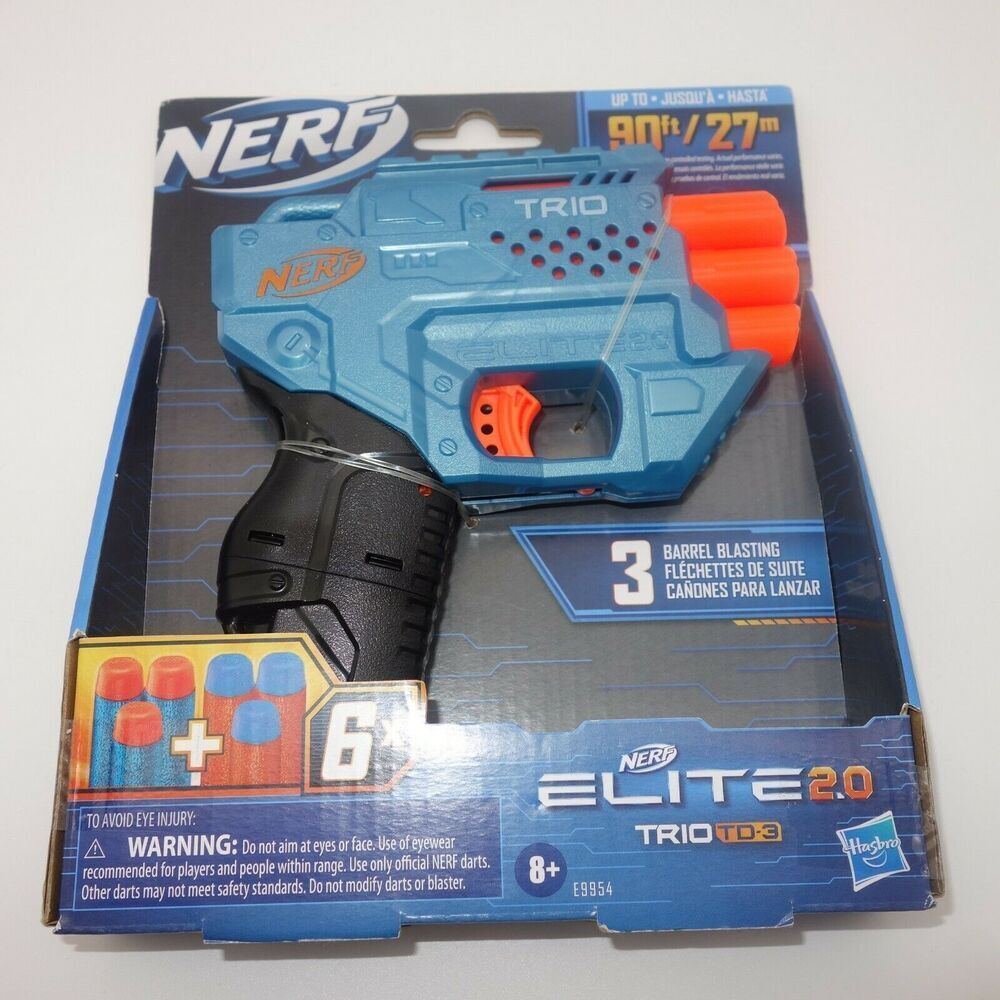 NEW NERF N-Strike Elite 2.0 Blue Trio TD-3 Triple Dart Blaster Gun + 6 Darts